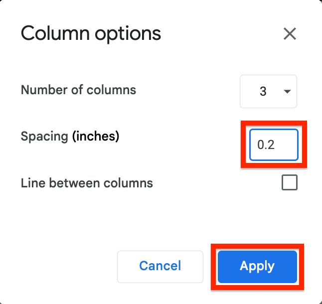 adjust column spacing