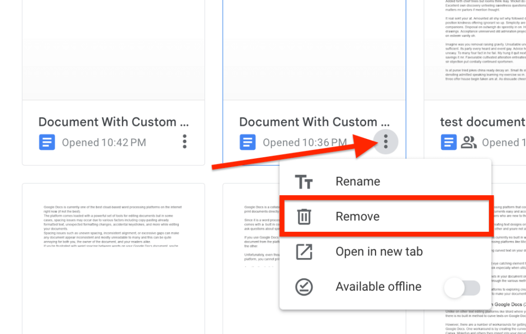 delete old document google docs