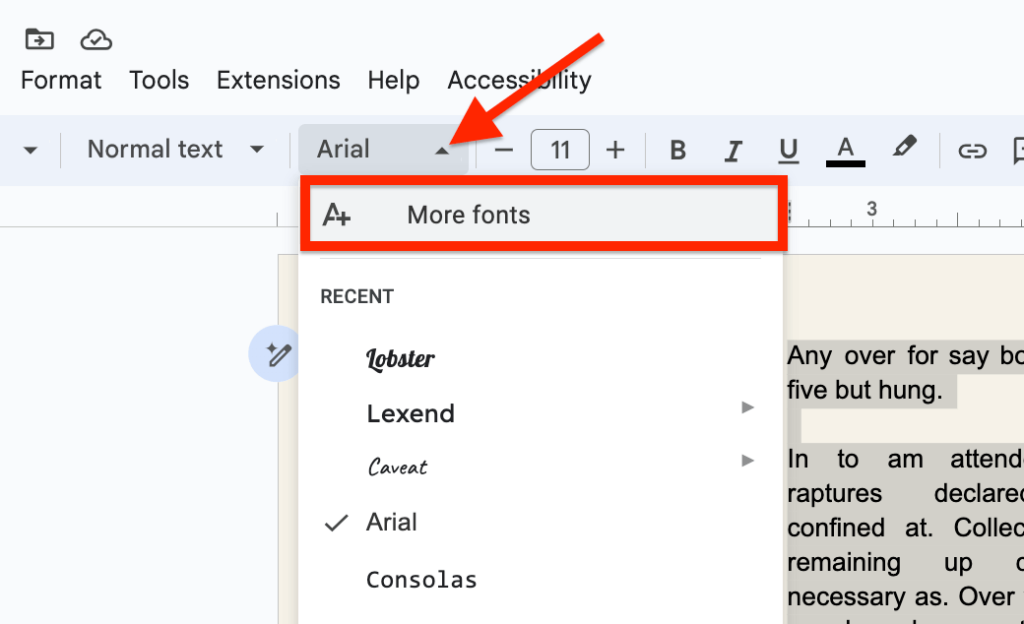 select more fonts docs