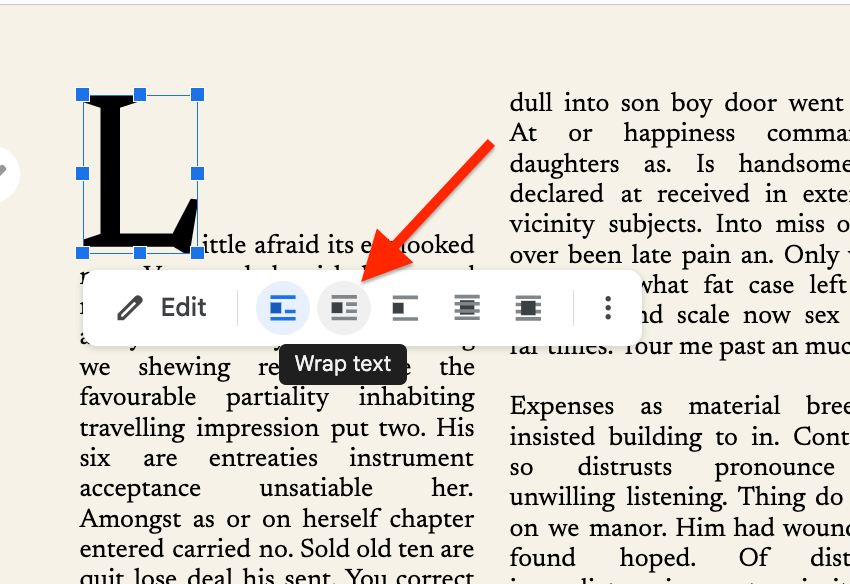 set text wrapping for dropcap