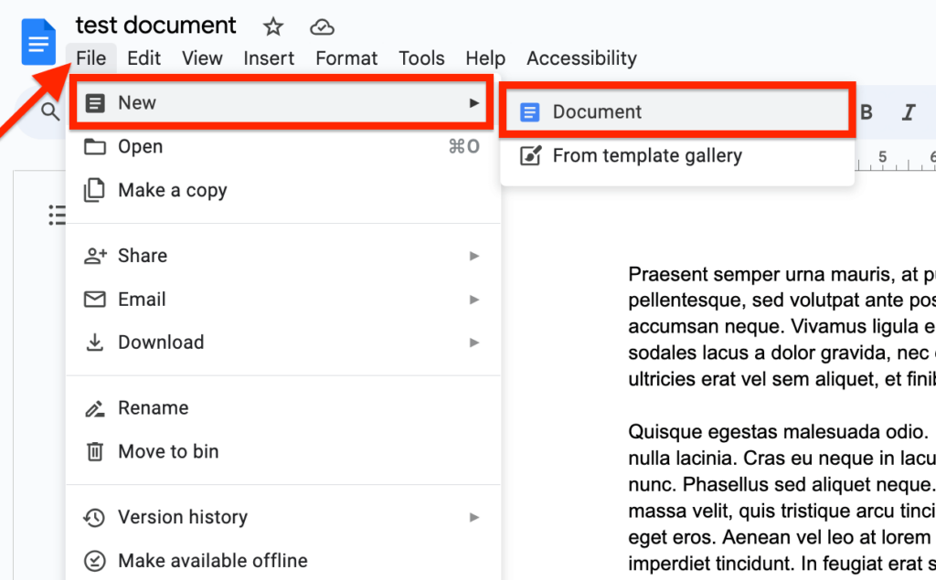 open a new document google docs