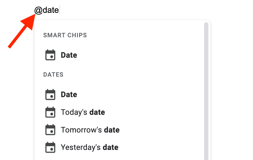type @ date google docs