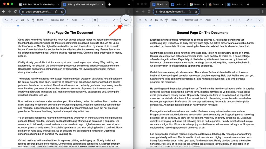 pages showing side by side after tab resize