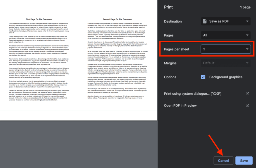pages side by side docs print layout view